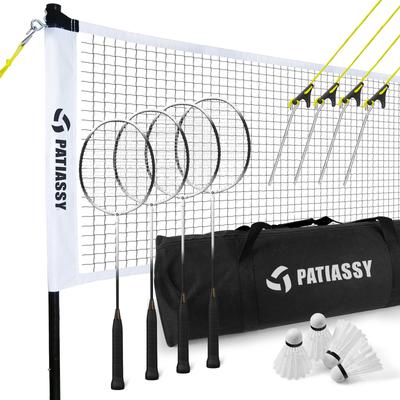Patiassy Portable Badminton Set with Professional Badminton Net, 4 Badminton Rackets, Shuttlecocks and Carrying Bag for Backyard