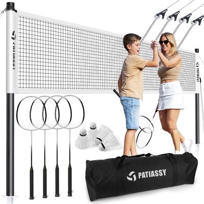 Portable Badminton Set with Professional Badminton Net, 4 Badminton Rackets, Shuttlecocks and Carrying Bag for Backyard