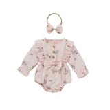 IZhansean 2Pcs Newborn Baby Girls Romper Long Sleeve Ruffle Bow Floral Print Jumpsuit Headband Infant Clothes Pink 6-9 Months