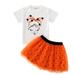 Baby Toddler Girls Outfit Set Short Sleeve Cartoon Printed T Shirt Tops Net Yarn Short Skirts Kids Outfits For 5-6 Years
