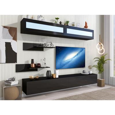 Modern Wall Mounted Floating Entertainment Center with Storage Cabinets