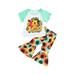 IZhansean Toddler Baby Girls Summer Clothes Short Sleeve T-shirt Top Floral Flared Bell-Bottom Pants Outfits Yellow-Green 2-3 Years