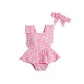 Franhais Toddler Girls Romper Floral Top Pleated Crotch Buttons Summer Skirt + Headband 0-4 Months