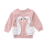 IZhansean Toddler Baby Girls Swan Printed Cotton Long Sleeve Lace T Shirt Sweatshirts Tops Kids Autumn Blouse White 6-12 Months