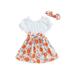 Thaisu Toddler Girls Summer Casual Dress Short Sleeve Pleated Off Shoulder Floral Patchwork Party Dress with Headband