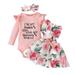 9 Months Newborn Baby Girls Ruffle Long Sleeve Romper Top and Floral Print Suspenders Outfits 9-12 Months Newborn Girl 3PCS Clothes With Headband