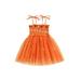 Qtinghua Toddler Baby Girls Halloween Dress Tie-up Sleeveless Pumpkin Print Tulle Tutu A-line Dress Summer Clothes Orange 3-4 Years