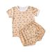 Children S Girls And Boys Summer Dress Short Sleeve Top + Shorts Printed Cotton 2 Piece Set Khaki 100
