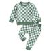 Kids Baby Girls Boys 2-piece Sweatshirt Plaid Long Sleeve Hoodie and Sweatpants Suit Clothes Outfits Set