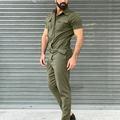 Cargo Pants Men s Spring And Summer Solid Color Short-sleeved Jumpsuit Tooling Lace-up Zipper Rompers Pants With Pockets Green