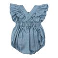 IROINNID On Sale Bodysuit For Baby Girl Baby Girls Cute Solid Color Cotton Linen Ruffles Backless Jumpsuit Romper Blue