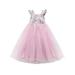 Kids Girls Flower Print Princess Dress Lace Mesh Sleeveless Party Wedding Bridesmaid Pink Sweet Sundress