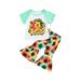 IZhansean Toddler Baby Girls Summer Clothes Short Sleeve T-shirt Top Floral Flared Bell-Bottom Pants Outfits Yellow-Green 4-5 Years