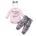 Fesfesfes Newborn Infant Onesie Baby Girl Valentine Print Romper Bodysuit+Leopard Print Pants Set