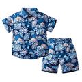Boys Tropical Print Shirt Beach Pants Seaside Travel Set Blue 80