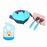 KEINXS Green Baby Suction Plates Bowl 2 Spoon Set Nonslip Spill Proof BPA-Free Feeding Baby Bowl with Lid Self Feeding Training Storage Plate Cutlery Travel Set with Blue Baby Bib