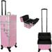 6 in 1 Professional Aluminum Interchangeable 4 Wheels Rolling Makeup Train Case Large Capacity Trolley Travel Storage Cosmetic Jewelry Hair Stylist Organizer Portable with Extra Lid Pink Crystal