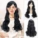 Black Long Curly Hair Parted Bangs Wig Female High Temperature Silk Wig For Women