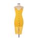 Express Casual Dress - Midi Plunge Sleeveless: Yellow Solid Dresses - Women's Size Medium Petite