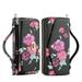 for iPhone 14 Plus Wallet Case - Magnetic Detachable Back Case with RFID Blocking Card Holder Hand Strap & Crossbody Strap Floral Flower PU Leather Flip Cover Case for Women Girls Black