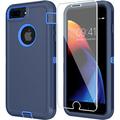 Compitable with iPhone 8 Plus Case iPhone 7 Plus Case + Tempered Glass Screen Protector Heavy Duty Protection Phone Case for iPhone 8 Plus & 7 Plus (Navy DarkBlue iPhone 8/7 Plus)