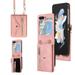 Decase for Samsung Galaxy Z Flip 5 Folding Case Galaxy Z Flip 5 Wallet Cover for Women Girls Luxury PU Leather RFID Blocking Wristlet Zipper Shoulder Strap Cover with Card Holder Kickstand Rosegold