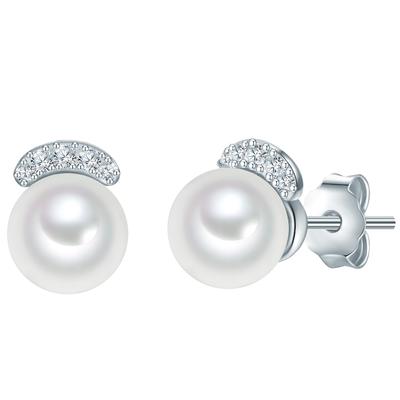 Valero Pearls Perlen-Ohrstecker Sterling Silber Zirkonia Süßwasser-Zuchtperle in Silver Damen Image