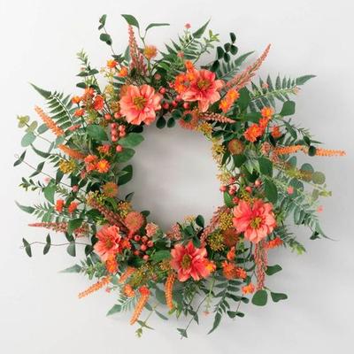 Dahlia Berry Wreath Coral , Coral