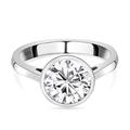 TJC Moissanite Solitaire Ring In Platinum Plated 925 Sterling Silver Engagement Ring for Women Size M Bezel Setting