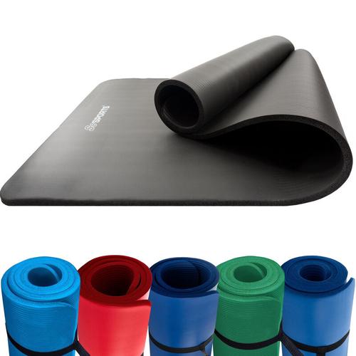 ScSPORTS® Yogamatte – 190×80 cm, 1,5 cm Stärke, Rutschfest, NBR, mit Tragegurt, Schwarz