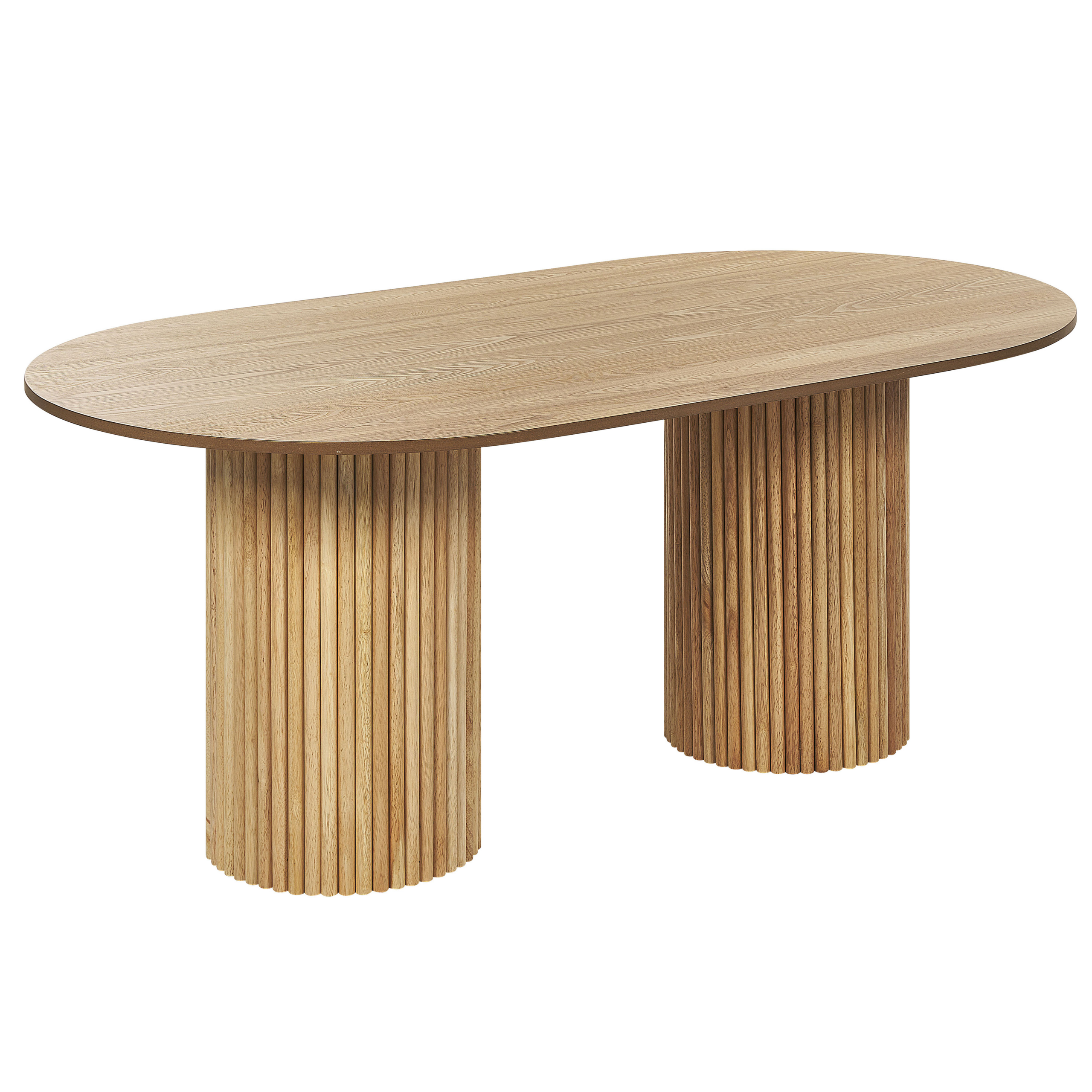 Esstisch Heller Holzfarbton MDF-Platte 180 x 100 cm für 6 Personen Oval mit Holzgestell Lamellen-Optik Rustikal Wohnküche Esszimmer Möbel