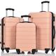 Merax Koffer Set 3 stück, Gepäck-Sets, Hartschalen-Koffer, ABS, leicht Reisekoffer, Handgepäck, erweiterbar, 4 Rollen, M-L-XL, Rosa
