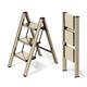 Ladnamy 3-Step Ladder Aluminium Folding Ladder Portable & Lightweight Small Kitchen Step Stool Maximum Load 330Ibs Safety Household Ladder (Champagne Gold)