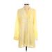 Soft Surroundings Casual Dress - Shirtdress V Neck Long sleeves: Yellow Print Dresses - Women's Size X-Small