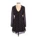 American Eagle Outfitters Cocktail Dress - Mini Plunge Long sleeves: Black Floral Dresses - Women's Size X-Small