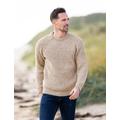 Celtic & Co. Mens Pure Merino Wool Ribbed Crew Neck Jumper - S - Beige, Beige