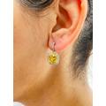 14K Solid White & Yellow Gold Round Cut Natural Citrine Diamonds Dangling Earrings Double Halo Style 4.80Ctw