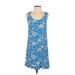 Draper James Casual Dress - Shift: Blue Floral Motif Dresses - Women's Size Small
