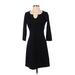 Ann Taylor LOFT Casual Dress - A-Line Scoop Neck 3/4 sleeves: Black Print Dresses - Women's Size 4 Petite