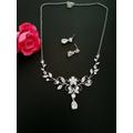 Crystal Flower Vine Bridal Necklace & Earrings Set. Wedding Jewellery. Drop Dangle Silver Leaf Necklace. Art Deco Jewellery