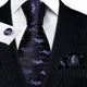 Barry.Wang Purple Silk Bat Tie For Men Novelty Animal Black Stripe Ncektie Pocket Square Cufflinks