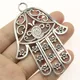 WYSIWYG 1pcs 85x62mm Hamsa Hand Charm With Flowers Big Flowers Hand Charms Large Hollow Flowers