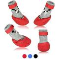 Dog Cat Boots Shoes Socks with Adjustable Waterproof Breathable and Anti-Slip Sole All Weather Protect Paws(Only for Tiny Dog) (S Red)