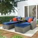 3-Piece Patio Wicker Sofa Set with Cushions,Pillows,Ottomans and Lift Top Coffee Table