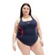 Speedo Damen Plus Size Placement Medalist Badeanzug, Echtes Marineblau/Electric Pink/Vulkanorange, 44