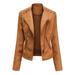 Licupiee Women Faux Leather Jacket Long Sleeve Lapel Zip Up Moto Biker Short Coat with Pockets