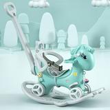 5 in 1 Rocking Horse with Push Handle Backrest and Balance Board Balance Bike Ride for Toddlers 1-3 Years Old Balance Bike Ride On Toys for Baby Girl and Boy Unicorn Kids Riding Birthday Blue