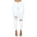 knqrhpse Cargo Pants Women Womens Pants Ripped Long Regular Size Solid Pants Plus Denim Slim Hole Jeans Plus Size Pants Jeggings For Women White L