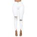 knqrhpse Cargo Pants Women Womens Pants Ripped Long Regular Size Solid Pants Plus Denim Slim Hole Jeans Plus Size Pants Jeggings For Women White L