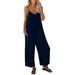 knqrhpse Jumpsuits For Women Wide Leg Pants For Women Sleeveless Jumpsuit Spaghetti Strap Jumpsuit Pocket Trousers Jumpsuit Pants For Women Navy L